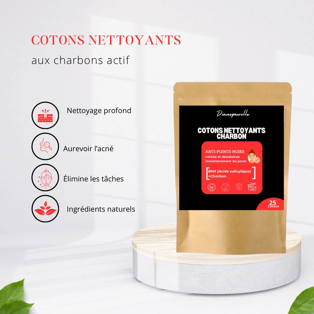 COTONS NETTOYANTS AU CHARBON ANTI TACHES NOIR & ACNÉ